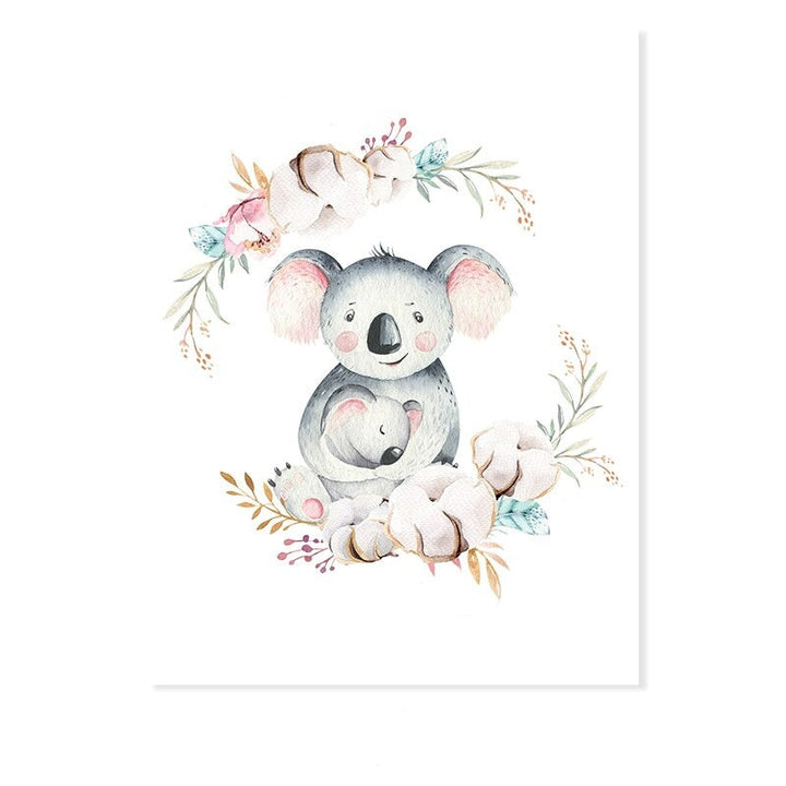Loving Koala Mor & Baby Girlander - Lærred Veggkunst Trykk
