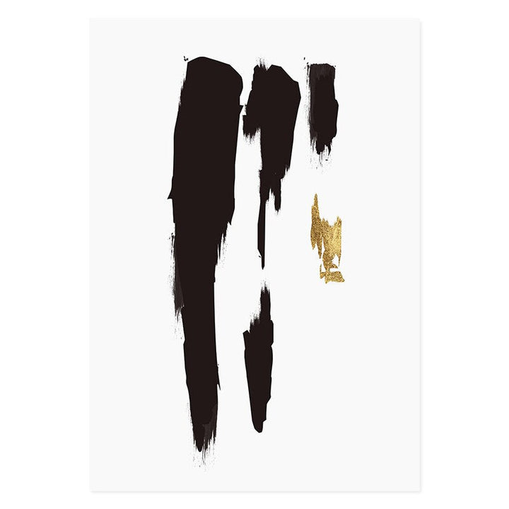 Abstract Svart & Gull Penselstrøk - Lerret Veggkunst Trykk | Skanto