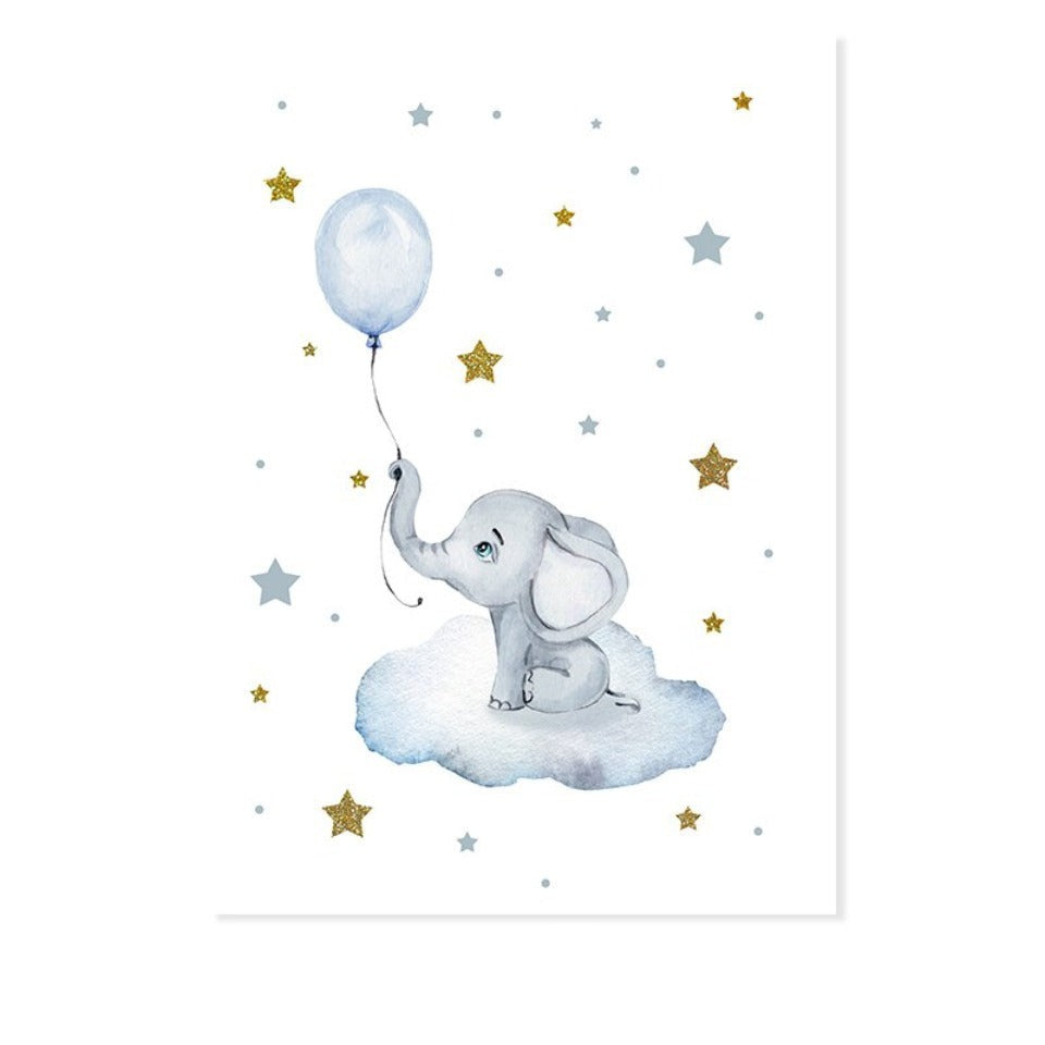 Blått varmluftsballong-elefant - lerret veggkunst trykk | Skanto