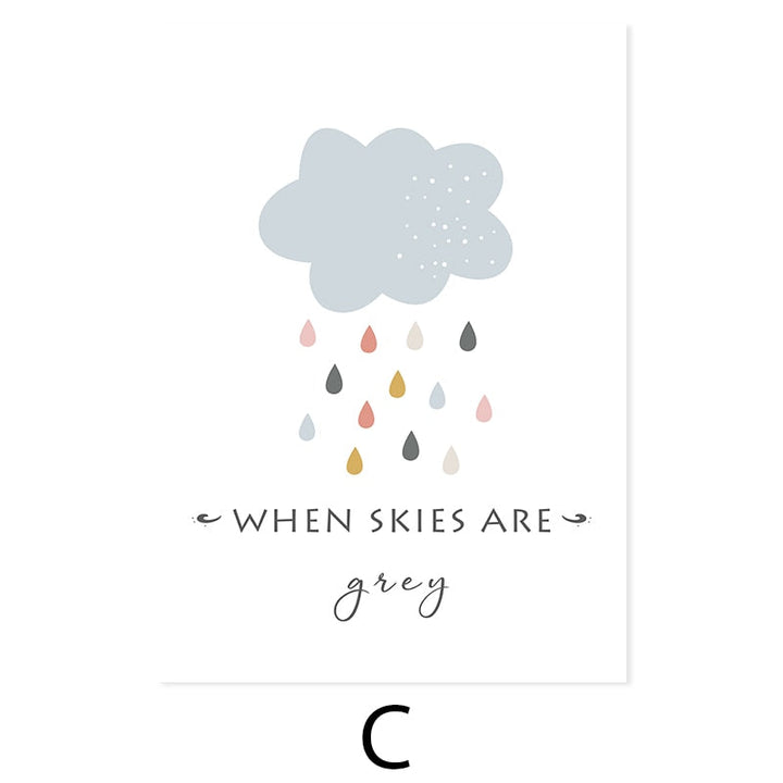 Cartoon Sol Sky Skyen Regnbue Barnerom Dekor-Canvas Veggkunst Trykk | Skanto