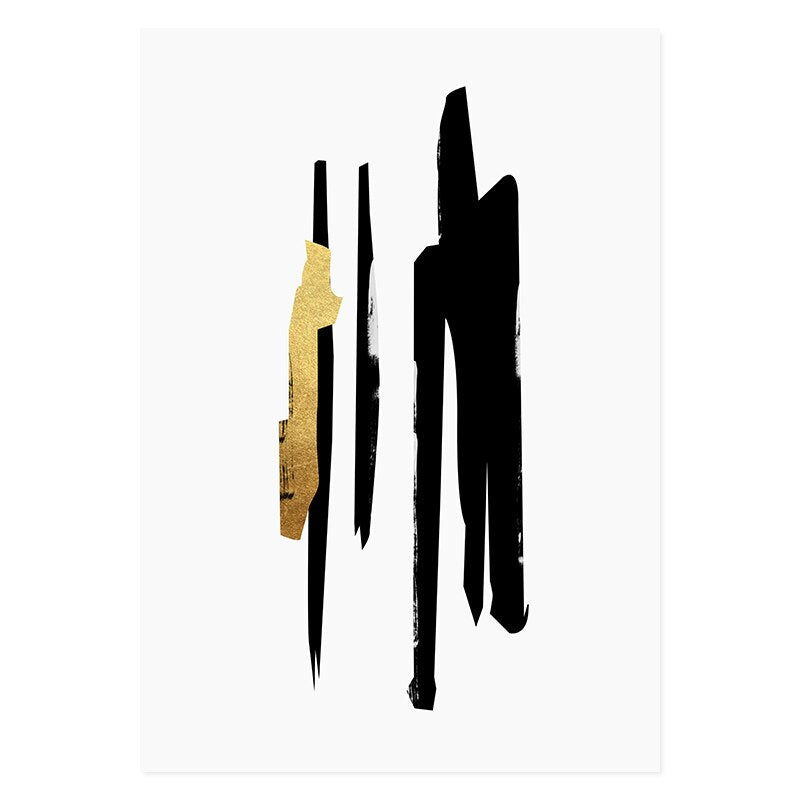 Abstract Svart & Gull Penselstrøk - Lerret Veggkunst Trykk | Skanto