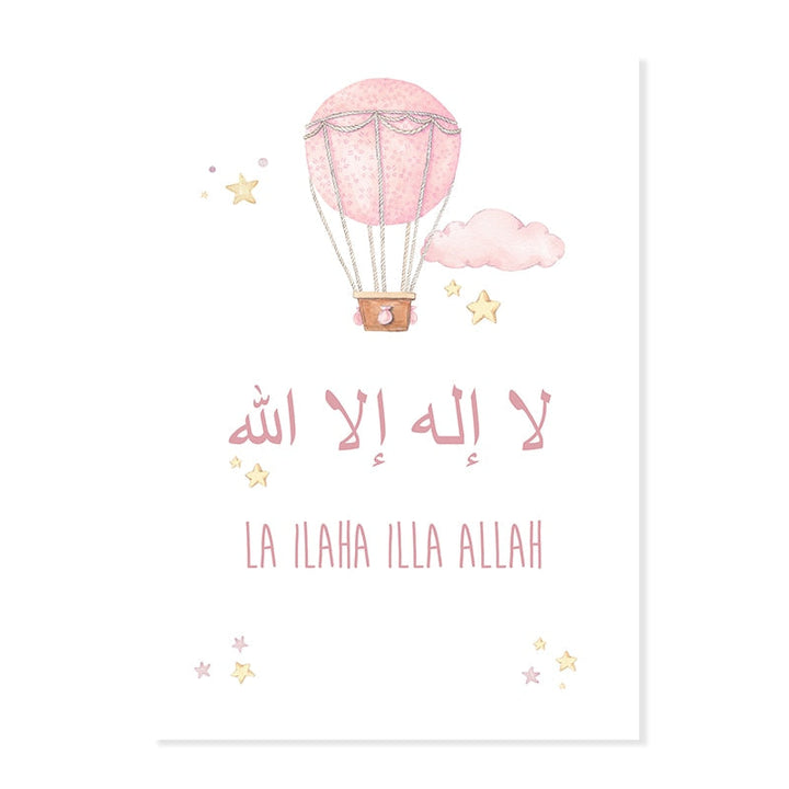 Pink Cartoon Islamske Skyer Måne Barnerom - Lerret Veggkunst Trykk
