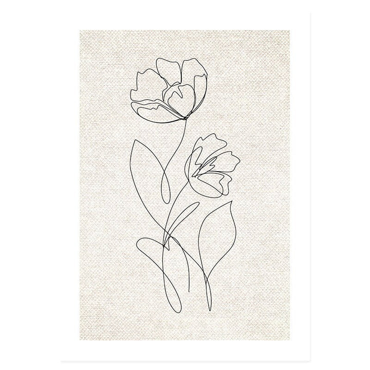 Abstrakt Hånd Skisse Linje Floral Boho Beige - Lerret Veggkunst Trykk | Skanto