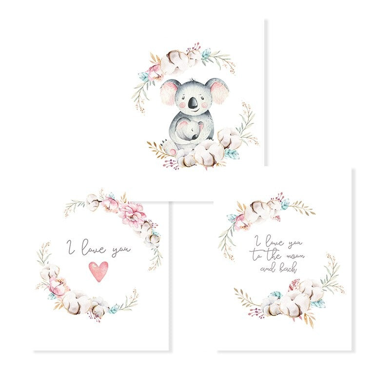 Loving Koala Mor & Baby Girlander - Lærred Veggkunst Trykk