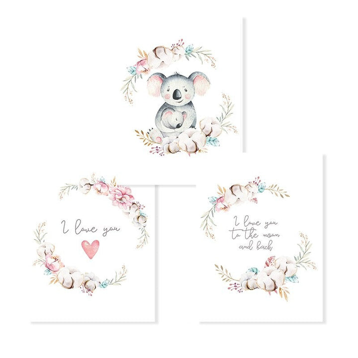 Loving Koala Mor & Baby Girlander - Lærred Veggkunst Trykk
