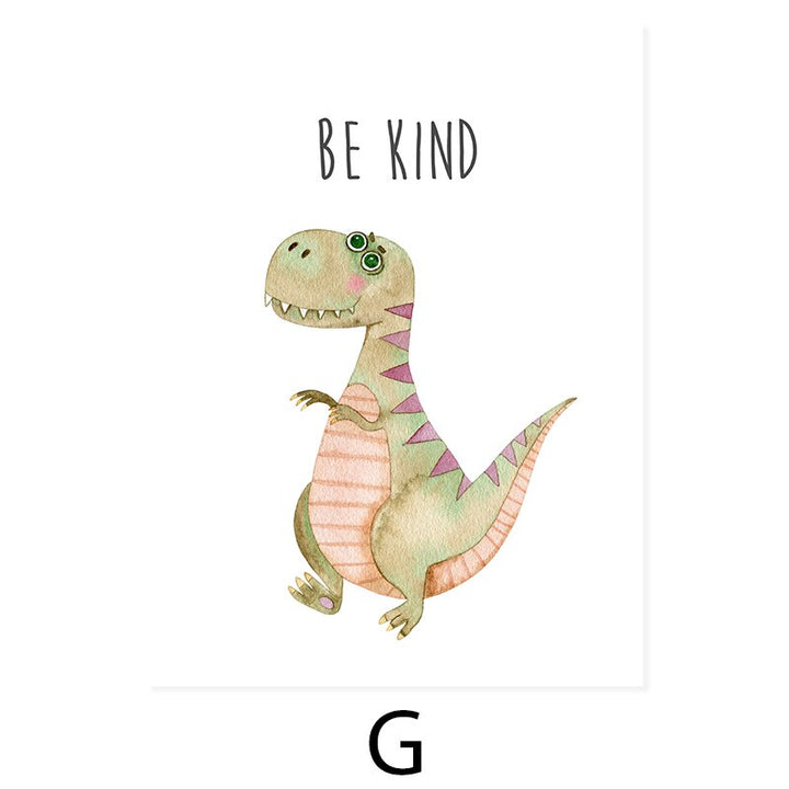 Cartoon Dinosaur Motivation - Lerret Veggkunst Trykk | Skanto