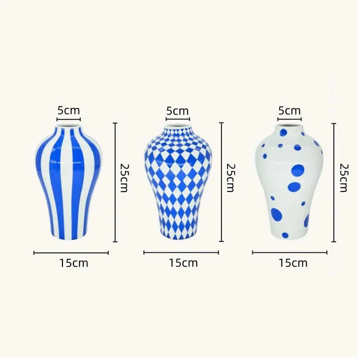 Vibrant Blue Geometric Ceramic Vase Moderne Hjem Dekor | Skanto