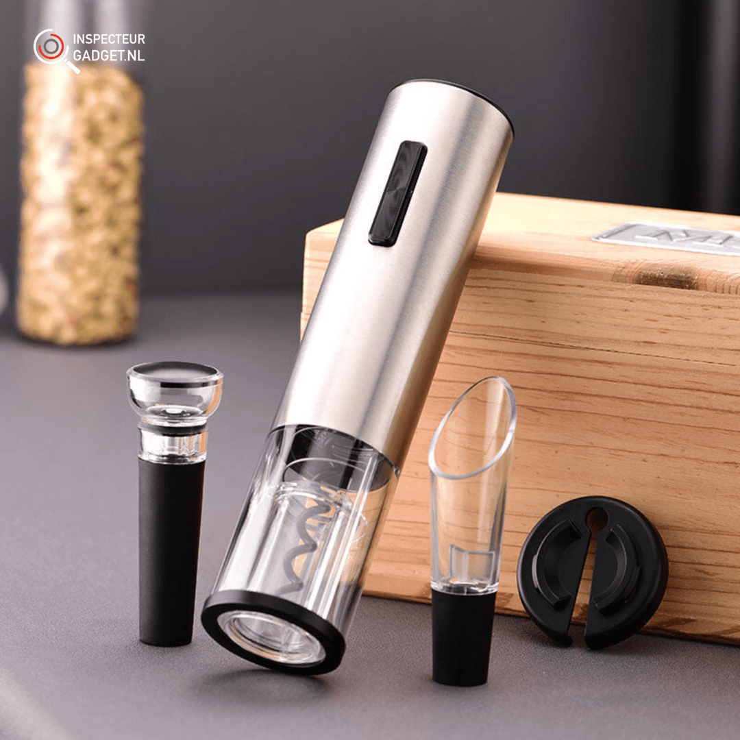 Skanto | Vinolux 4-i-1 Elektrisk Vinåpner Sett – Korkskrew, Foliekutter, Aerator & Vakuumstopper