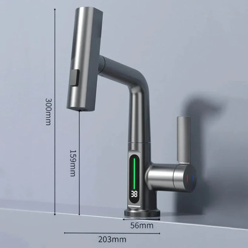 Trekk-ut kjøkkenkran med LED og 5 spraymoduser | Skanto