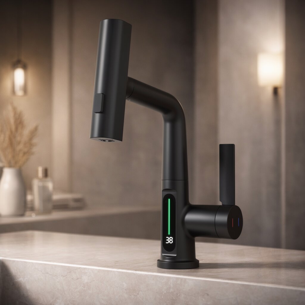 Trekk-ut kjøkkenkran med LED og 5 spraymoduser | Skanto