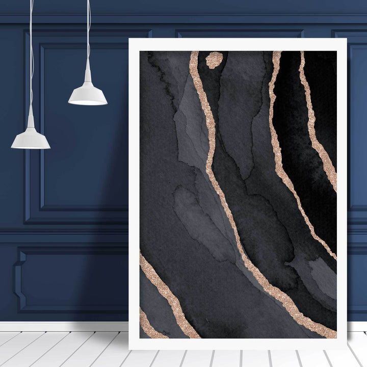 Abstrakt kunsttrykk i svart og gull nr. 3