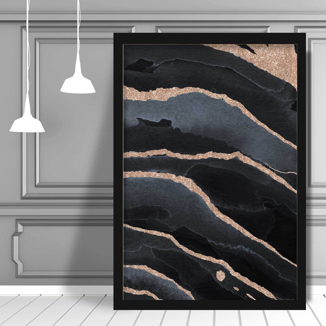 Abstrakt kunsttrykk i svart og gull nr. 2