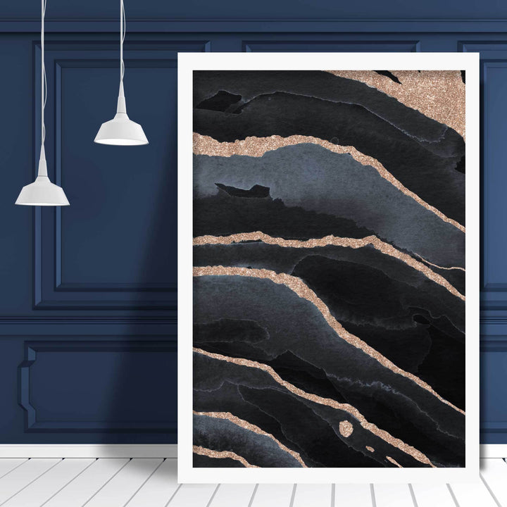Abstrakt kunsttrykk i svart og gull nr. 2