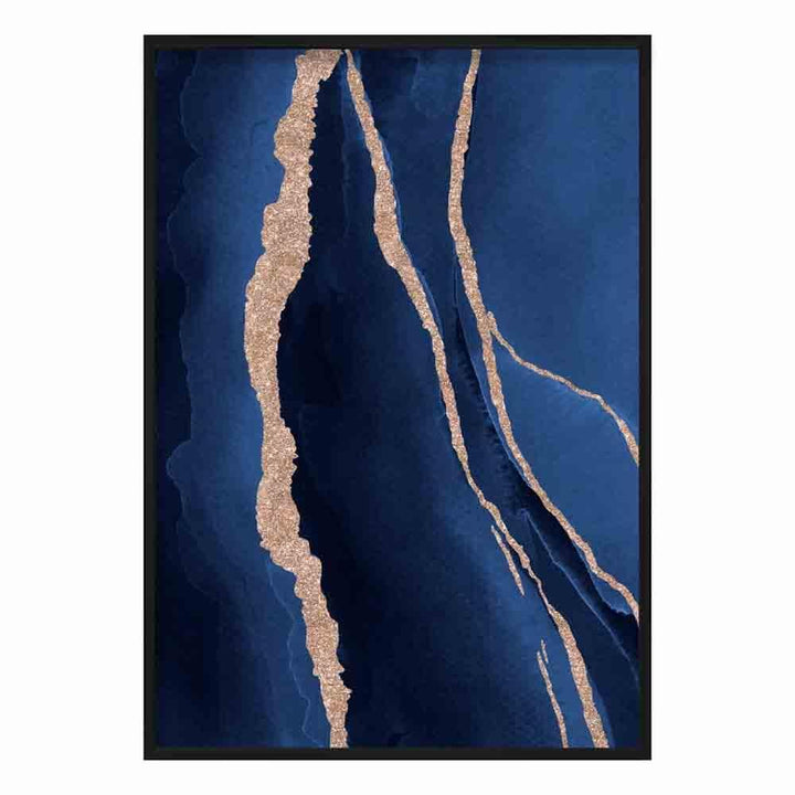 Abstrakt kunsttrykk i marineblått og gull nr. 1