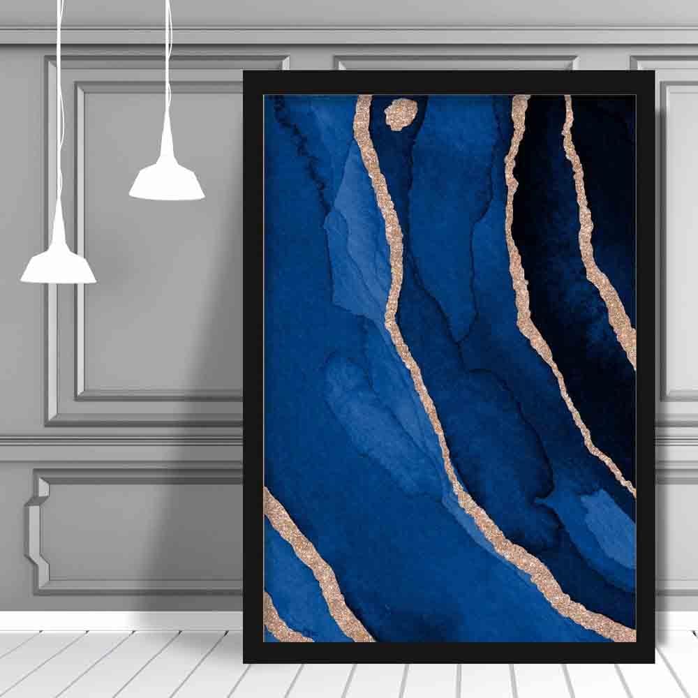 Abstrakt kunsttrykk i marineblått og gull nr. 3