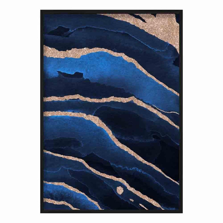 Abstrakt kunsttrykk i marineblått og gull nr. 2