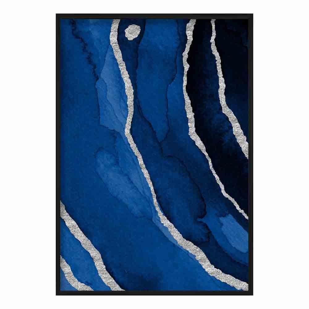 Abstrakt kunsttrykk i marineblått og sølv nr. 3