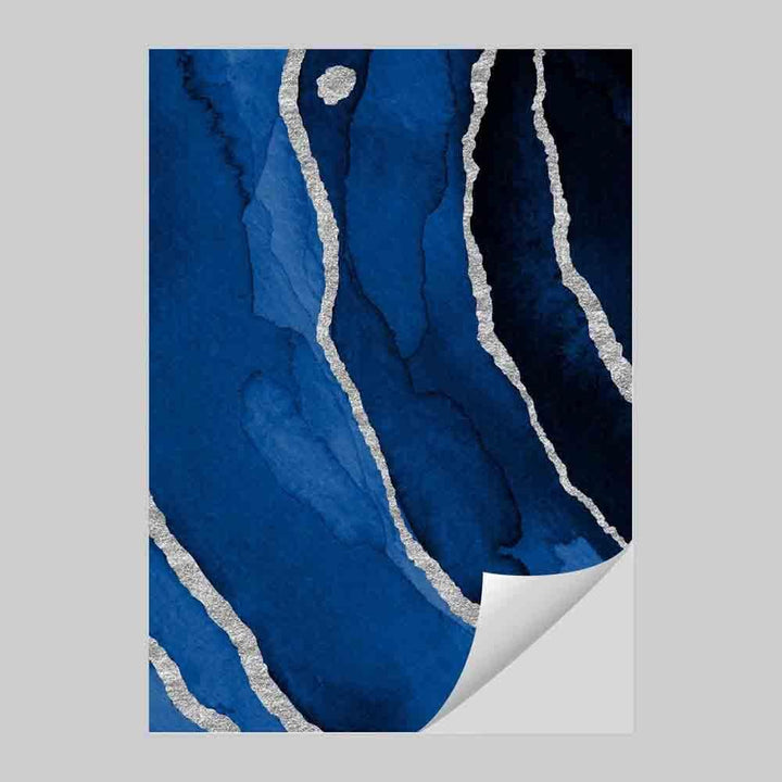 Abstrakt kunsttrykk i marineblått og sølv nr. 3