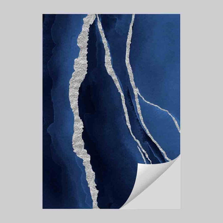 Abstrakt kunsttrykk i marineblått og sølv nr. 1