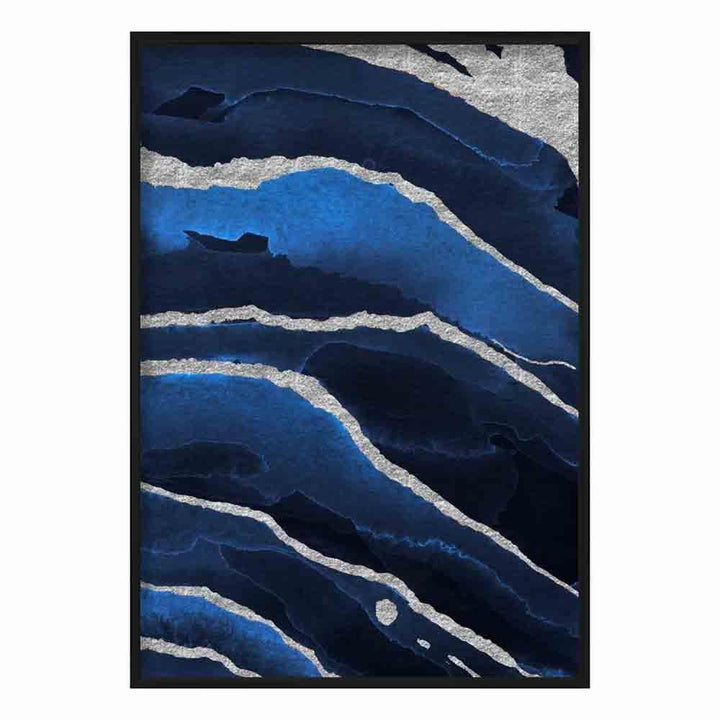 Abstrakt kunsttrykk i marineblått og sølv nr. 2