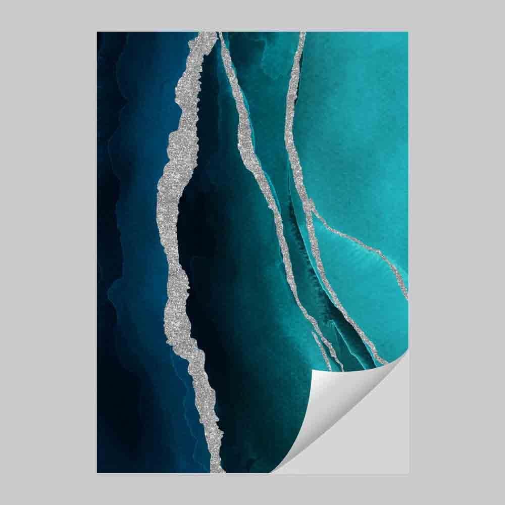 Abstrakt kunsttrykk i turkisblått og sølv nr. 1