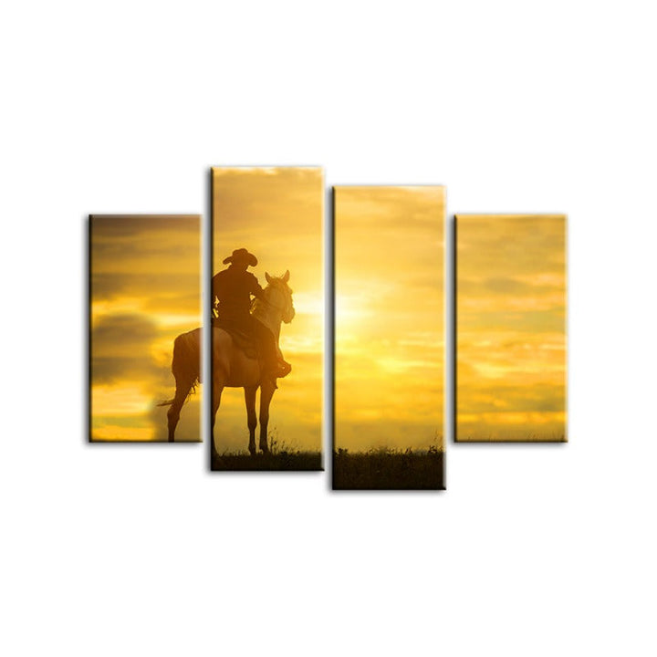 A Cowboy and His Horse - Canvas Wall Art Painting 4 Pieces | Skanto