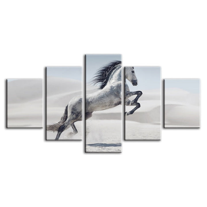 5-Piece Galloping White Horse Canvas Wall Art Painting | Skanto