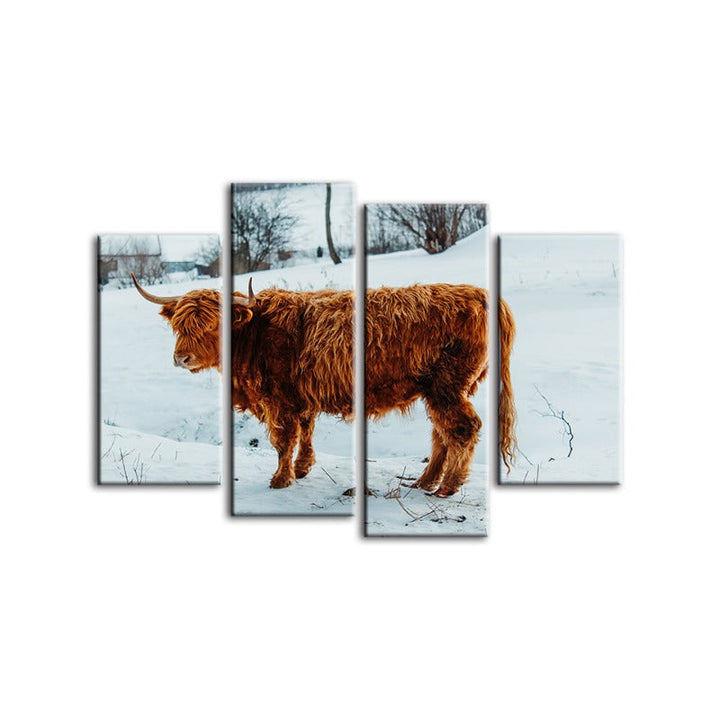 4-Piece Curly Cow Canvas Wall Art Painting | Skanto