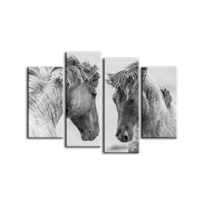4 Piece Two White Horses - Canvas Wall Art Painting | Skanto