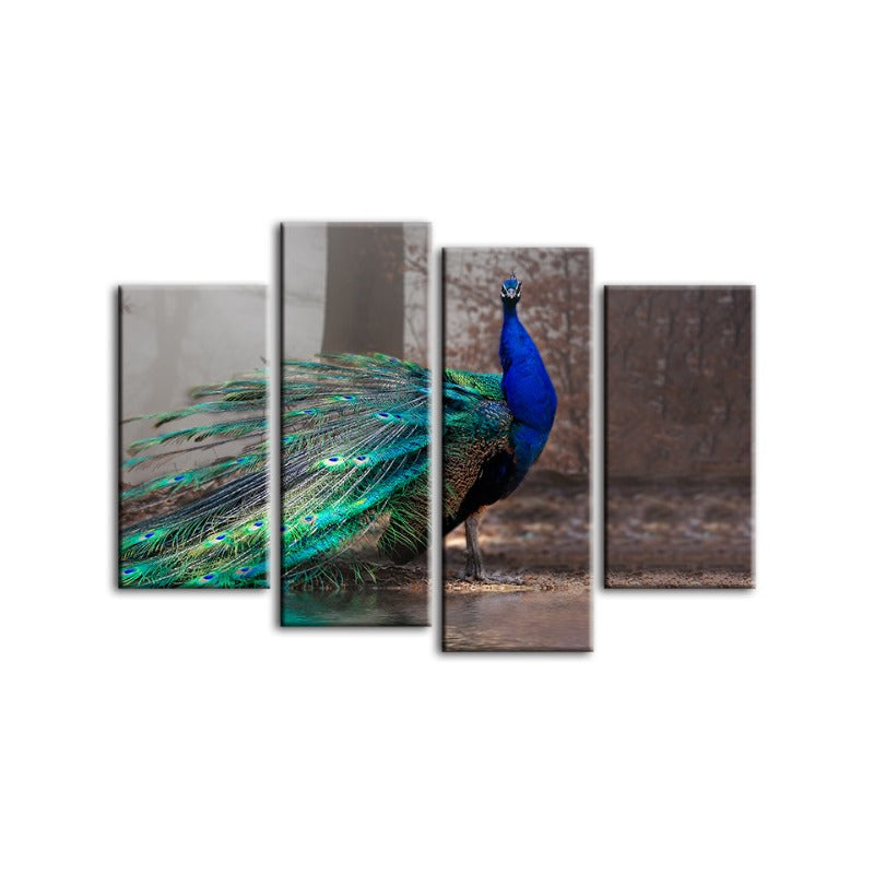 4-Piece Vibrant Peacock by the Pond - Canvas Wall Art Painting | Skanto