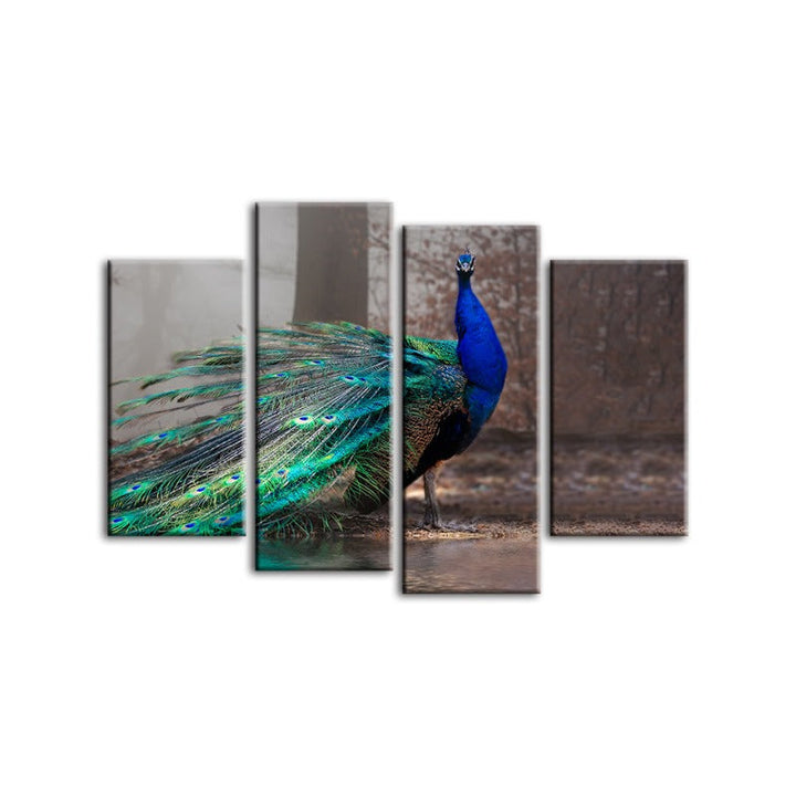 4-Piece Vibrant Peacock by the Pond - Canvas Wall Art Painting | Skanto