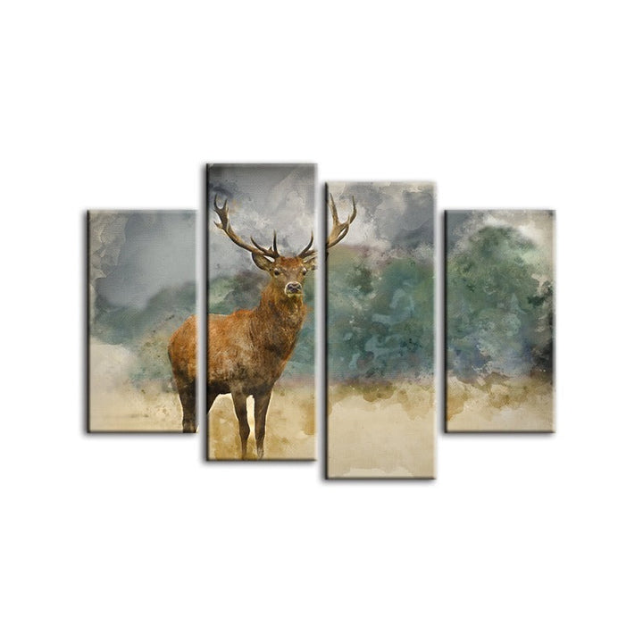 4-Piece Watercolor Ebony Deer - Canvas Wall Art Painting | Skanto