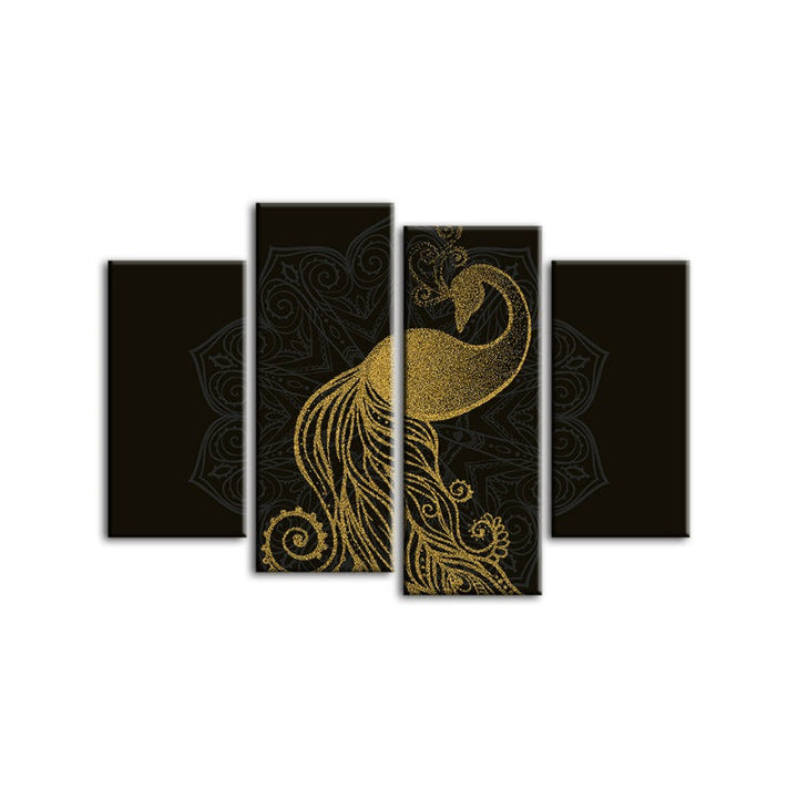 Abstract Golden Peacock Mandala Canvas Wall Art Painting 4 Pieces | Skanto