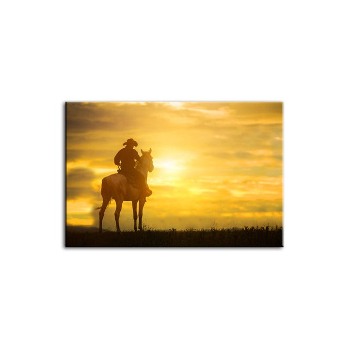En cowboy og hans hest - Lerret veggkunst maleri | Skanto