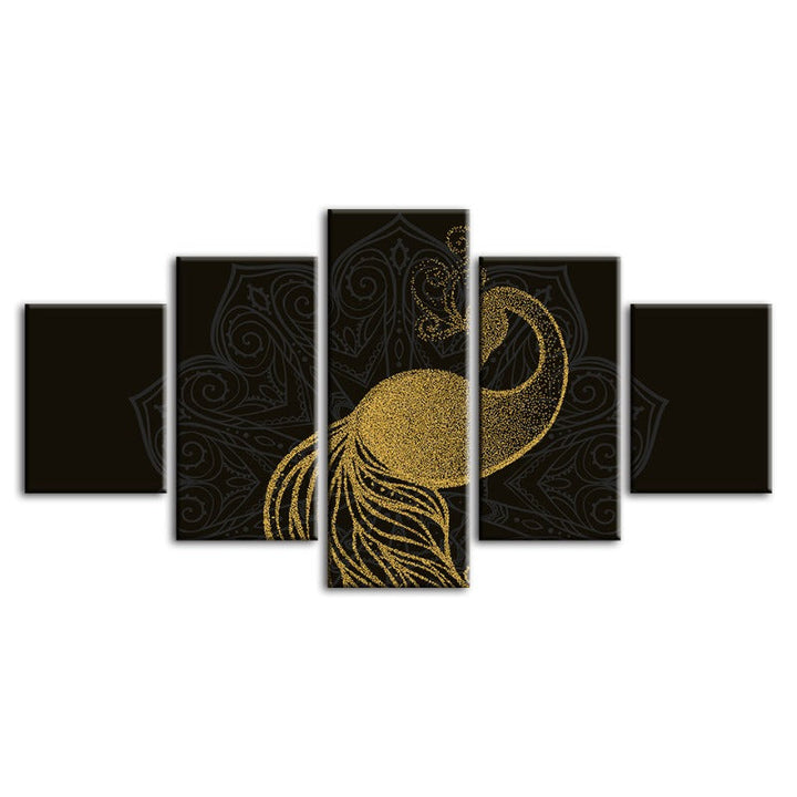 5-Piece Abstract Golden Mandala Peacock Canvas Wall Art Painting | Skanto