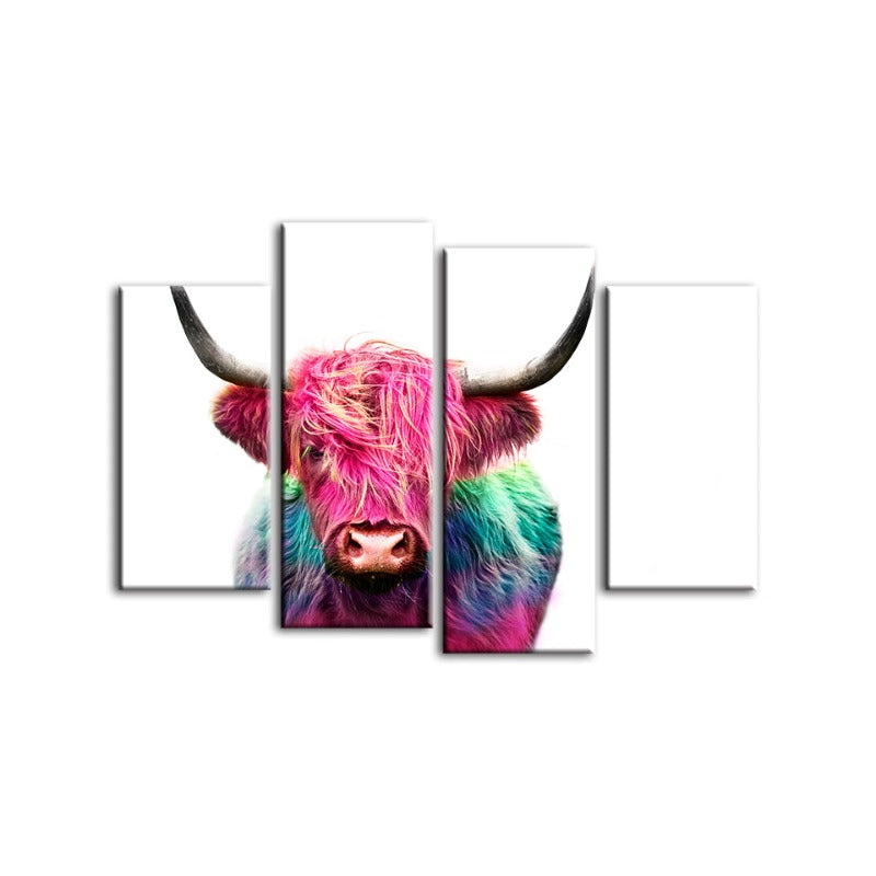 4-Piece Colorful Pink Cow Canvas Wall Art Painting | Skanto