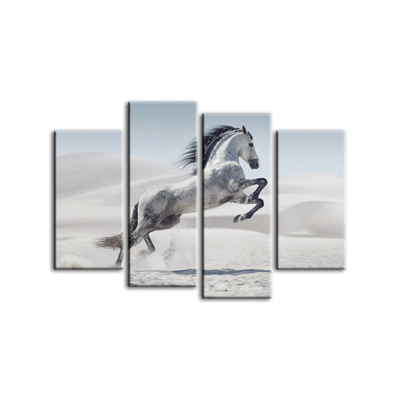 4-delte Springende Hvite Hest - Canvas Veggkunst Maleri | Skanto